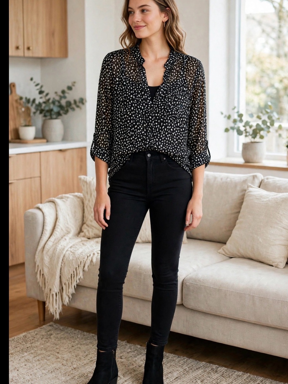 Kut from the cloth sheer button down blouse with roll tab sleeves